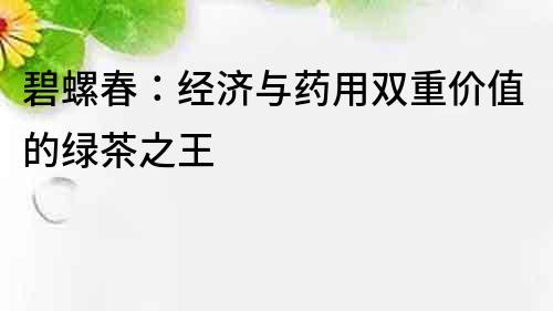 碧螺春：經(jīng)濟(jì)與藥用雙重價值的綠茶之王
