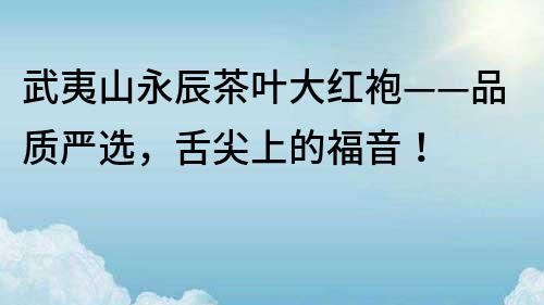 武夷山永辰茶葉大紅袍——品質嚴選，舌尖上的福音！