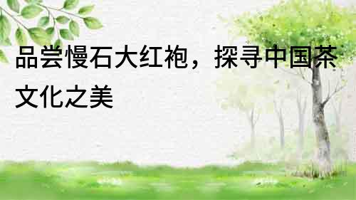 品嘗慢石大紅袍，探尋中國茶文化之美