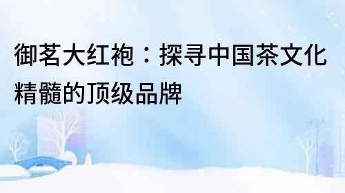 御茗大紅袍：探尋中國茶文化精髓的頂級品牌