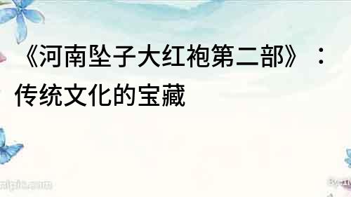 《河南墜子大紅袍第二部》：傳統(tǒng)文化的寶藏