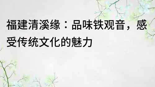 福建清溪緣：品味鐵觀音，感受傳統文化的魅力