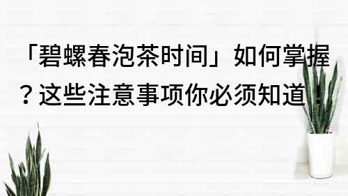 「碧螺春泡茶時間」如何掌握？這些注意事項你必須知道！