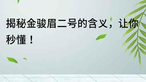 揭秘金駿眉二號的含義，讓你秒懂！