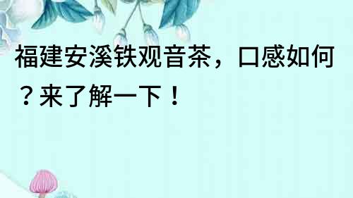 福建安溪鐵觀音茶，口感如何？來了解一下！