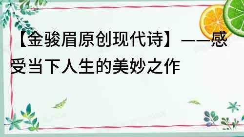 【金駿眉原創現代詩】——感受當下人生的美妙之作