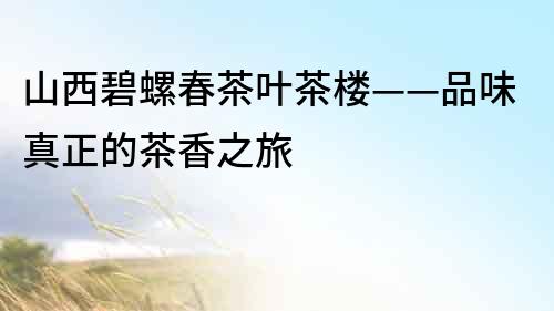 山西碧螺春茶葉茶樓——品味真正的茶香之旅