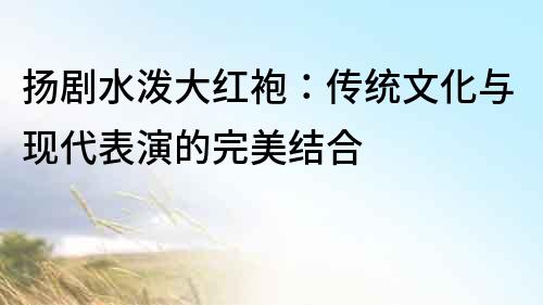 揚劇水潑大紅袍：傳統文化與現代表演的完美結合