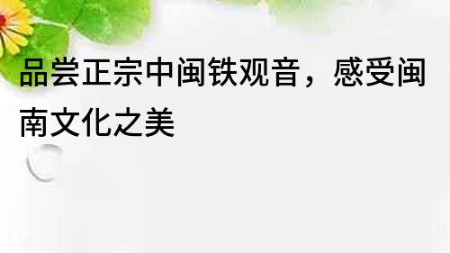 品嘗正宗中閩鐵觀音，感受閩南文化之美