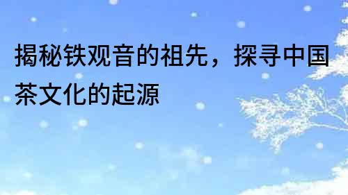 揭秘鐵觀音的祖先，探尋中國茶文化的起源