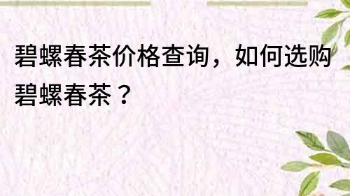 碧螺春茶價格查詢，如何選購碧螺春茶？