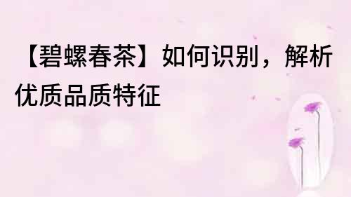 【碧螺春茶】如何識(shí)別，解析優(yōu)質(zhì)品質(zhì)特征