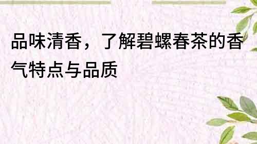 品味清香，了解碧螺春茶的香氣特點與品質