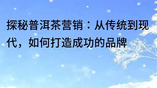 探秘普洱茶營銷：從傳統到現代，如何打造成功的品牌