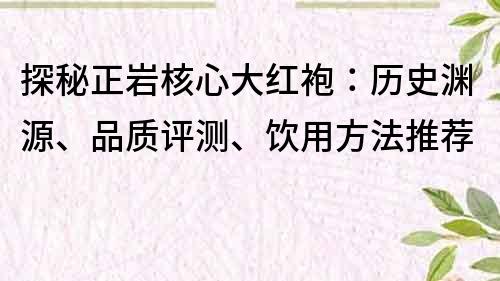 探秘正巖核心大紅袍：歷史淵源、品質評測、飲用方法推薦