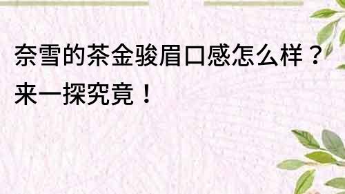 奈雪的茶金駿眉口感怎么樣？來一探究竟！