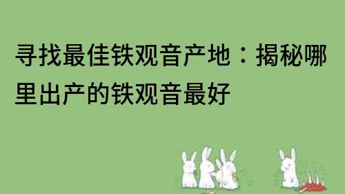 尋找最佳鐵觀音產地：揭秘哪里出產的鐵觀音最好