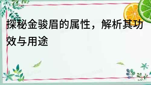 探秘金駿眉的屬性，解析其功效與用途