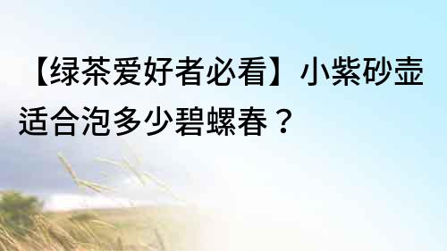 【綠茶愛好者必看】小紫砂壺適合泡多少碧螺春？