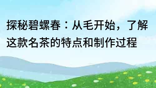 探秘碧螺春：從毛開始，了解這款名茶的特點(diǎn)和制作過(guò)程