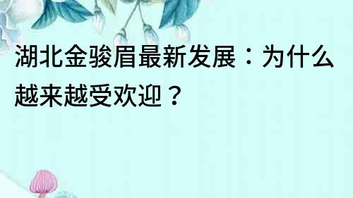 湖北金駿眉最新發(fā)展：為什么越來越受歡迎？