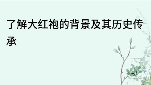 了解大紅袍的背景及其歷史傳承