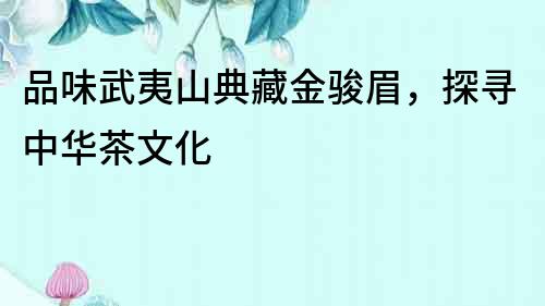 品味武夷山典藏金駿眉，探尋中華茶文化