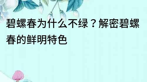 碧螺春為什么不綠？解密碧螺春的鮮明特色