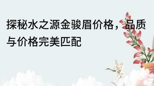 探秘水之源金駿眉價格，品質與價格完美匹配