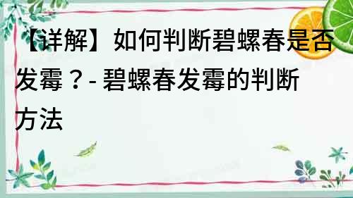 【詳解】如何判斷碧螺春是否發霉？- 碧螺春發霉的判斷方法
