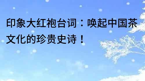 印象大紅袍臺詞：喚起中國茶文化的珍貴史詩！