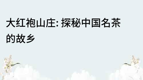 大紅袍山莊: 探秘中國名茶的故鄉