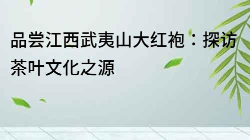 品嘗江西武夷山大紅袍：探訪茶葉文化之源