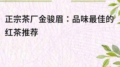 正宗茶廠金駿眉：品味最佳的紅茶推薦