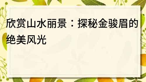欣賞山水麗景：探秘金駿眉的絕美風光
