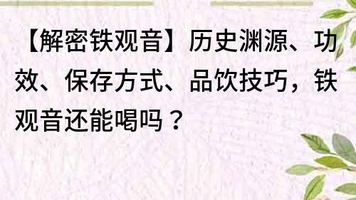 【解密鐵觀音】歷史淵源、功效、保存方式、品飲技巧，鐵觀音還能喝嗎？