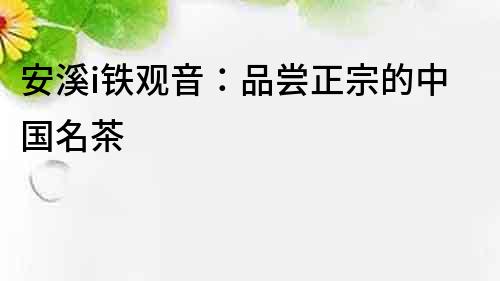 安溪i鐵觀音：品嘗正宗的中國名茶