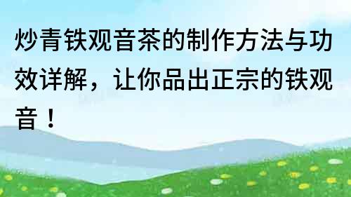 炒青鐵觀音茶的制作方法與功效詳解，讓你品出正宗的鐵觀音！