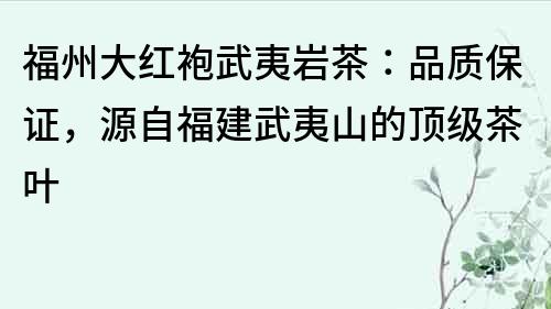 福州大紅袍武夷巖茶：品質保證，源自福建武夷山的頂級茶葉