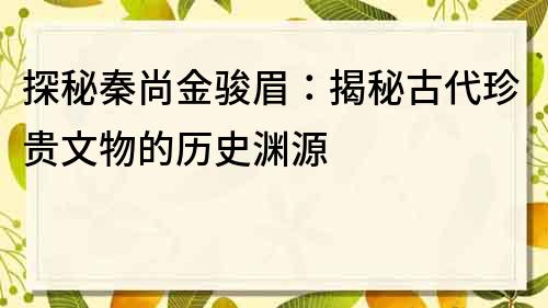 探秘秦尚金駿眉：揭秘古代珍貴文物的歷史淵源