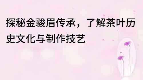 探秘金駿眉傳承，了解茶葉歷史文化與制作技藝