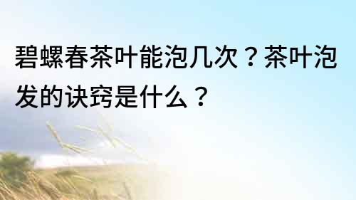 碧螺春茶葉能泡幾次？茶葉泡發的訣竅是什么？