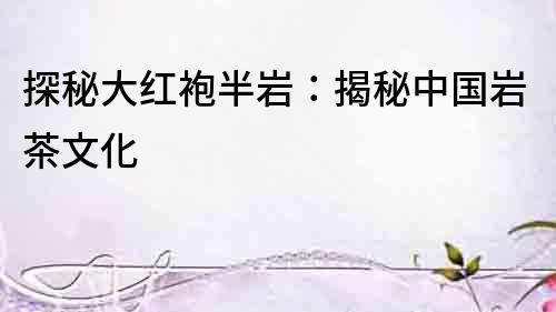 探秘大紅袍半巖：揭秘中國巖茶文化