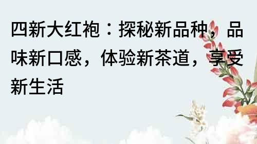 四新大紅袍：探秘新品種，品味新口感，體驗新茶道，享受新生活