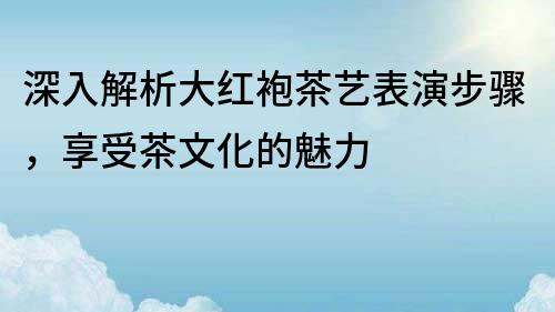 深入解析大紅袍茶藝表演步驟，享受茶文化的魅力