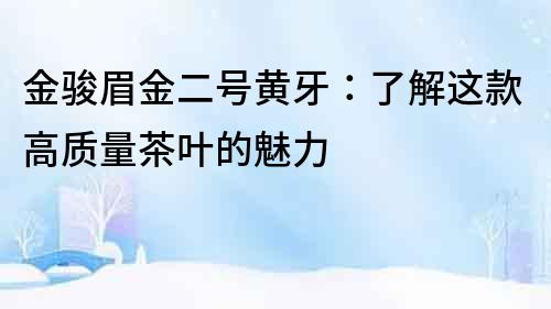 金駿眉金二號(hào)黃牙：了解這款高質(zhì)量茶葉的魅力