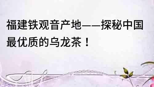 福建鐵觀音產(chǎn)地——探秘中國最優(yōu)質(zhì)的烏龍茶！