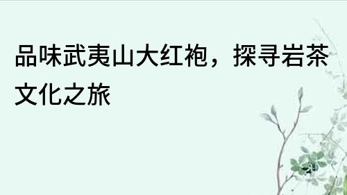 品味武夷山大紅袍，探尋巖茶文化之旅