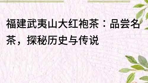 福建武夷山大紅袍茶：品嘗名茶，探秘歷史與傳說