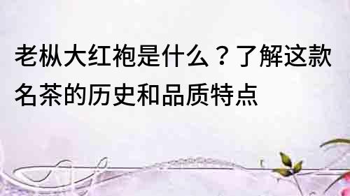 老樅大紅袍是什么？了解這款名茶的歷史和品質(zhì)特點